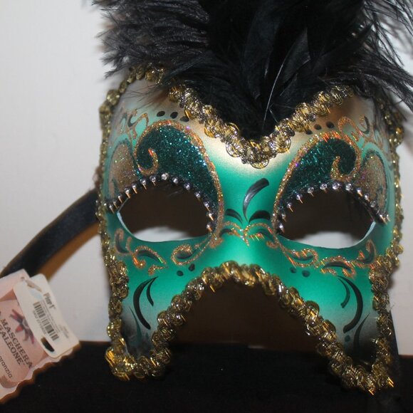 New La Maschera del Galeone Hand Made in Italy Feathered Mask w Certificate - Picture 2 of 10